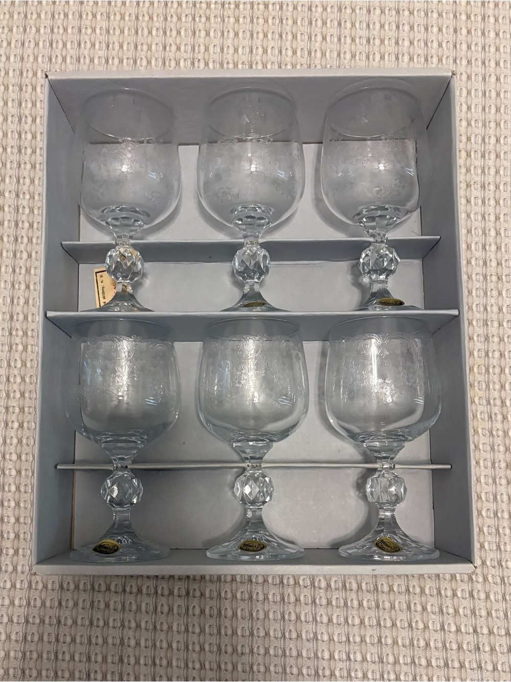 Vintage Etched Crystal Wine Goblets 6.4 oz— Clear (Set of 6)
